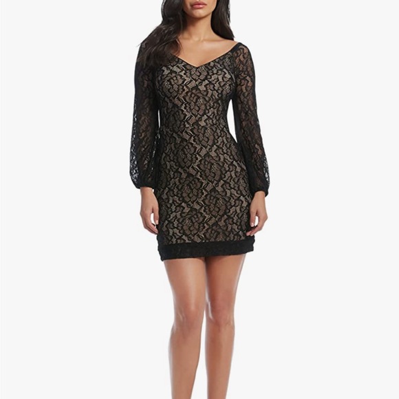 DRESS THE POPULATION Black/nude Esperanza
Lace Mini Dress size Large L - Picture 6 of 9